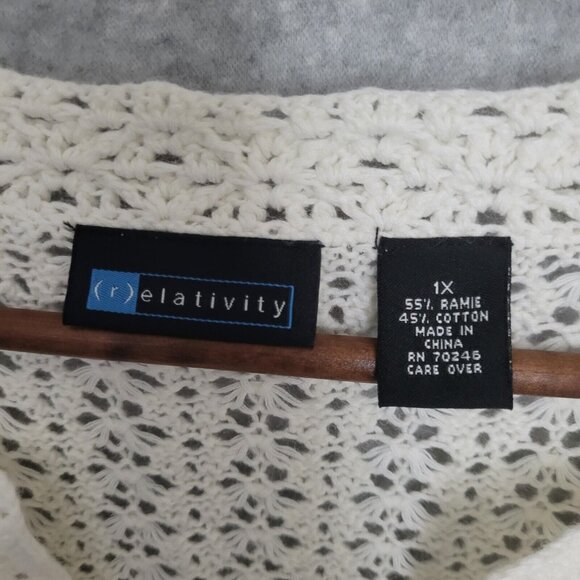 Relativity Womens Crochet Knit Sweater Top Size 1X White Cottagecore Boho NWT - Picture 2 of 16